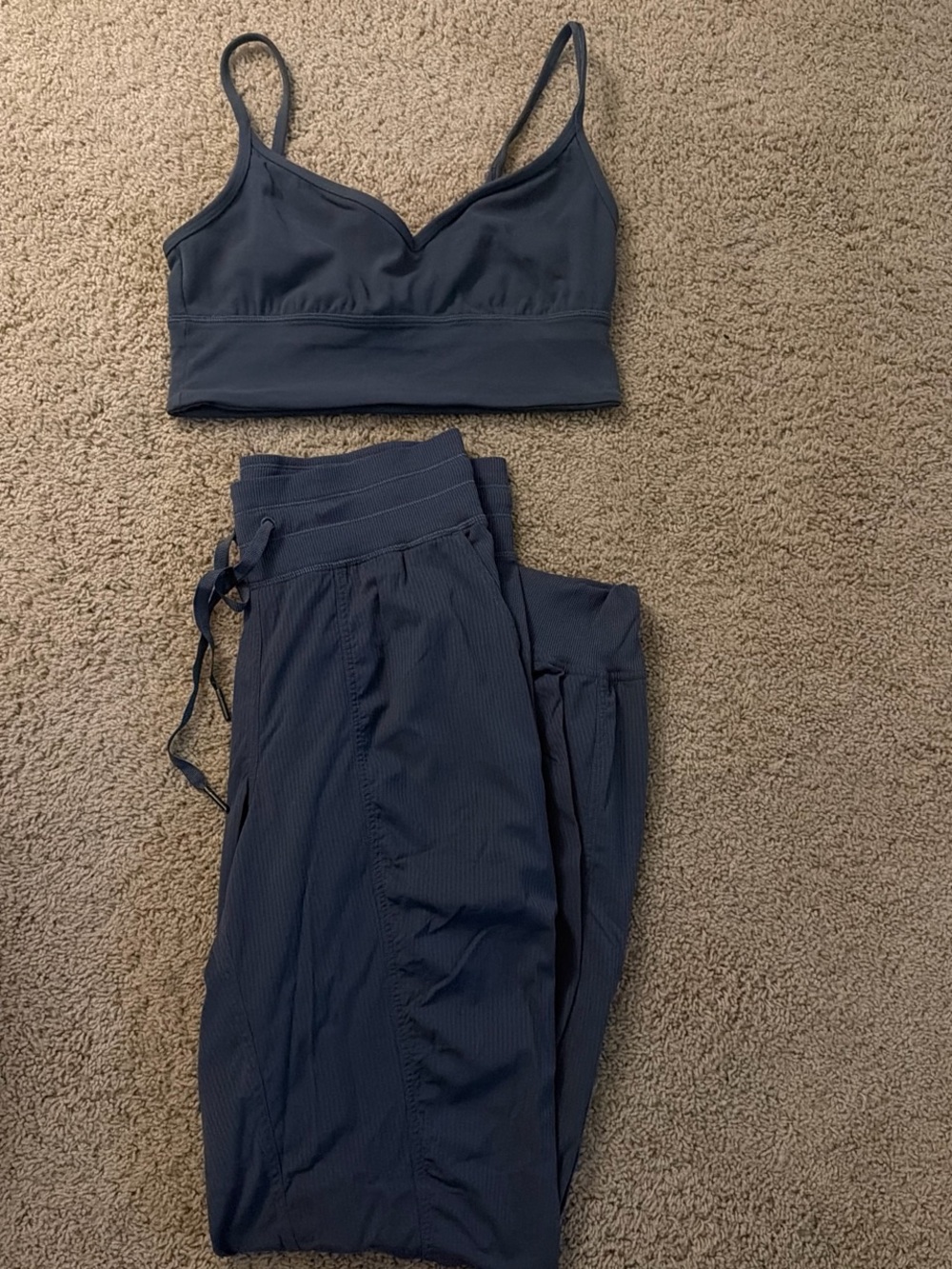 lululemon athletica blue dance pant and bra set